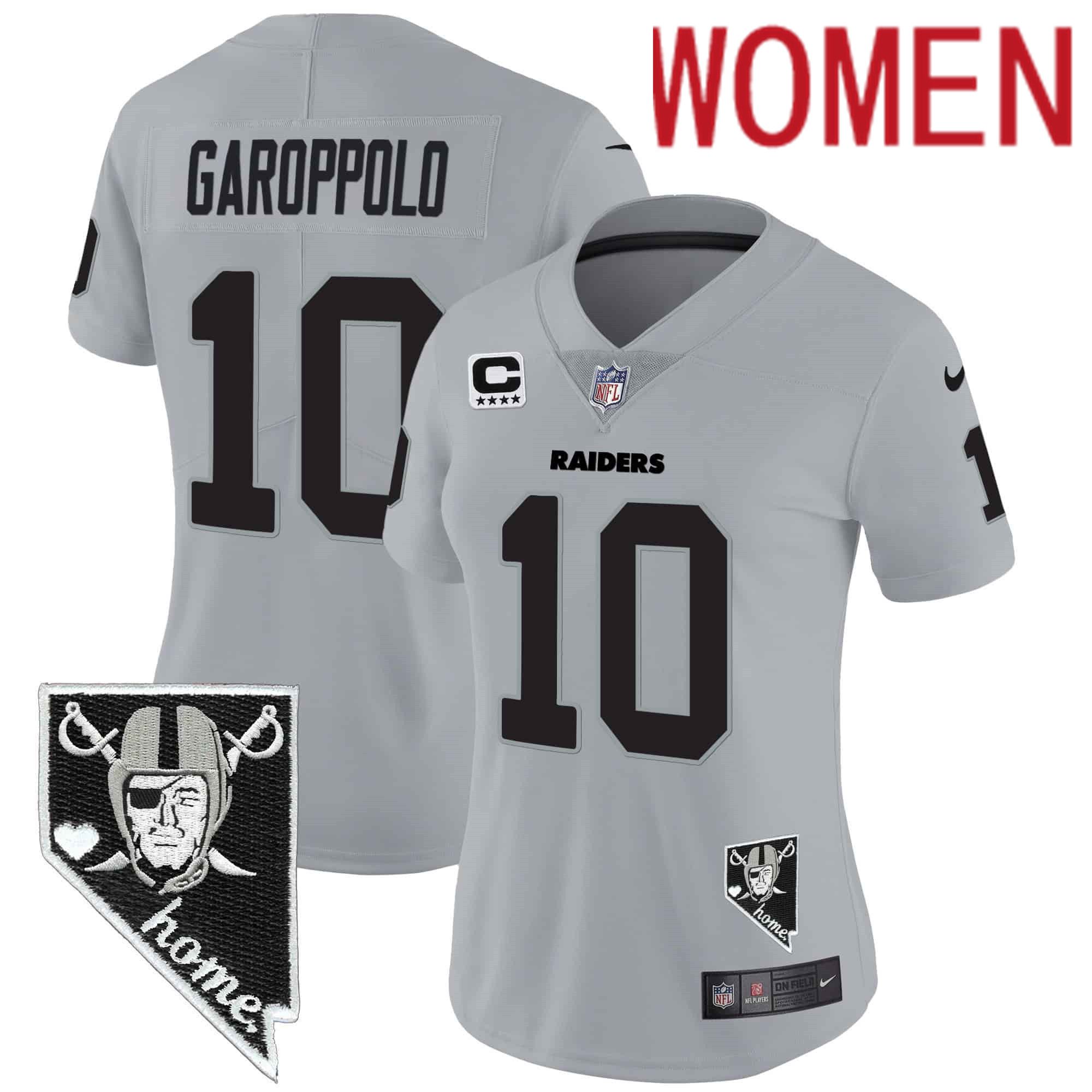 Women Oakland Raiders #10 Garoppo Grey 2024 Nike Nevada Home Patch Vapor NFL Jersey->customized nfl jersey->Custom Jersey